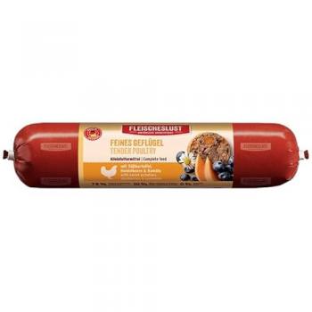 Fleischeslust Salchichas para Perros 8 x 400 g - Aves con Boniato, Arándanos y Manzanilla