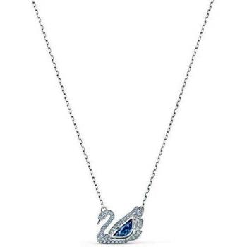 Dancing Swan Necklace, Blue, Rhodium Plated