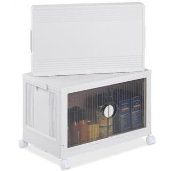 Cajas de Plástico Plegables Apilables, Pack de 5, 74L con Puerta para Almacenamiento de Ropa y Juguetes, Color Blanco