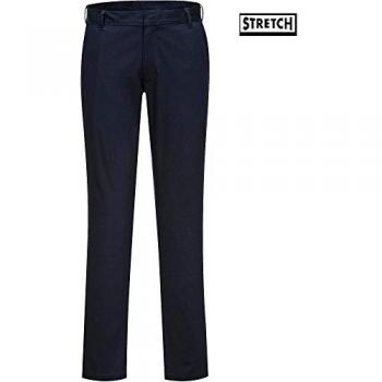 Portwest Men's Stretch Slim Chino Trousers - Dark Navy, Size 38 Waist 31 Length