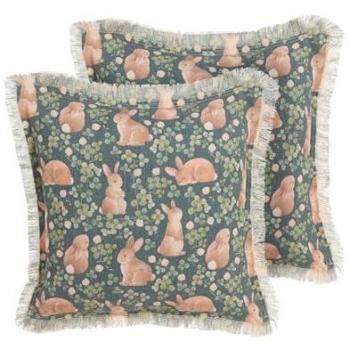 Conjunto de 2 cojines decorativos de algodón y poliéster 45x45cm con estampado de conejo verde Alstroemeria