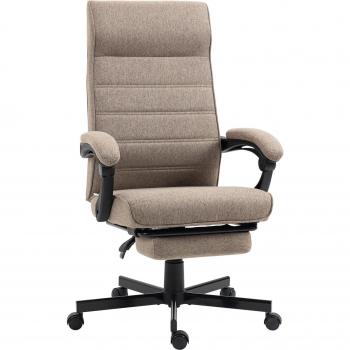 Vinsetto Silla de Oficina Ergonómica Reclinable Giratoria con Altura Ajustable, Reposabrazos y Reposapiés Retráctil, Tela Marrón 68x67x106-114 cm
