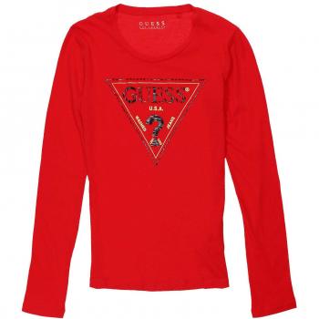 GUESS Triangle, Camiseta Manga Larga para Mujer. M Rojo
