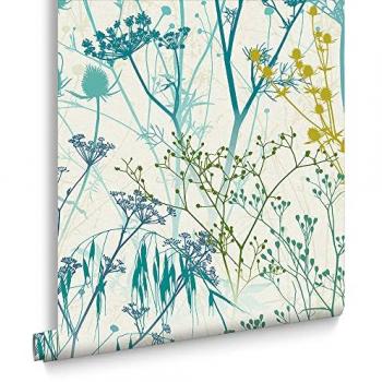 Clarissa Hulse Summer Border Floral Wallpaper - White/Blue, 1000cm L x 52cm W