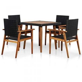 vidaXL 5 Piece Outdoor Dining Set Poly Rattan Black and Brown