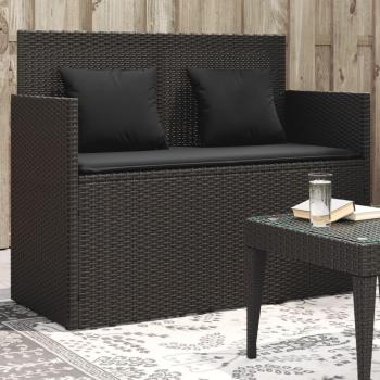 Banco de jardín con almohadas Polyrattan negro, ratán sintético, color negro
