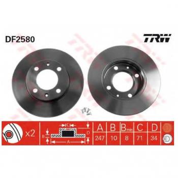 Disco de freno TRW DF2580, trasero, sólido, 1 pieza