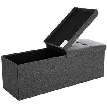 SONGMICS Puff Baúl Plegable, Taburete de Almacenamiento, Asiento para Calzarse, 110 x 38 x 38 cm, 120 L, Carga Máxima de 300 kg, Gris Oscuro LSF76GYZ