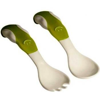 Cubiertos para Bebé Sourire con Caja de Almacenamiento - Tenedor y Cuchara 4 Meses + Verde