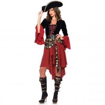 Disfraz de Capitán Pirata Cruel para Mujer - Color Negro y Burdeos, Talla L