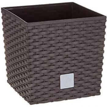 Maceta Rato Baja Antracita 32x32x33cm - Capacidad 35L, Diseño Efecto Rattan