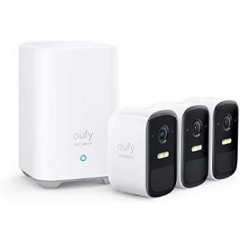 eufy Security Cámara Vigilancia WiFi Exterior Inalámbrica eufyCam 2C, Cámara de Seguridad,180 días Autonomía de la Batería, HD 1080p, IPX65, Visión Nocturna,3 Cámaras kit, Compatible con Alexa