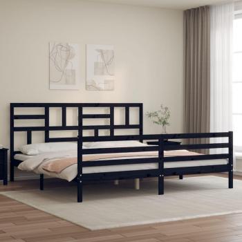 Estructura de cama con cabecero de madera maciza negra 200x200 cm vidaXL