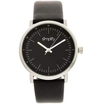 Simplify Unisex 6200 Quartz Leather-Strap Watch - Black/Silver, One Size