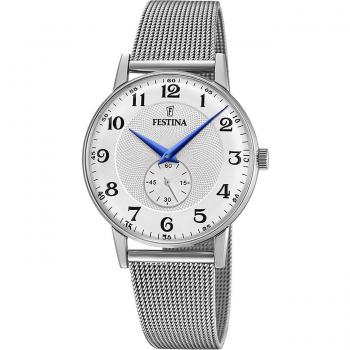 Reloj Festina Retro F20568/1 para Hombre, Caja de Acero Inoxidable 316L, Esfera Plateada