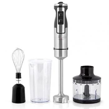 Batidora de mano INOX Orbegozo 1000W con accesorios, 2 velocidades y función TURBO, potente y silencioso motor DC