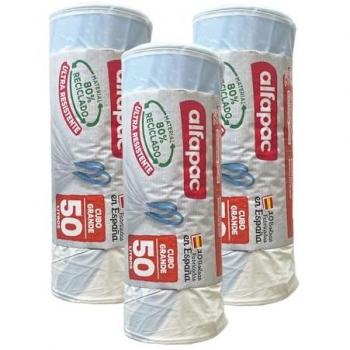 Bolsas de Basura Alfapac 80% Reciclado, 3 Rollos de 15 Bolsas (45 Bolsas) de 50L, Autocierre, Blancas, Dimensiones 68x75cm