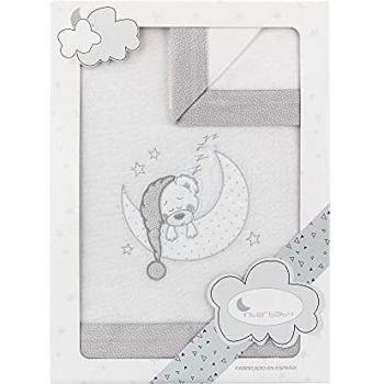 Juego de sábanas de FRANELA Bear Sleeping para cuna, en blanco y gris