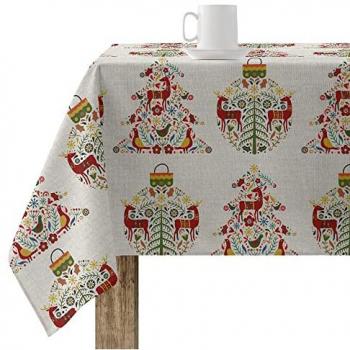Mantel resinado antimanchas Merry Christmas 200 x 140 cm, multicolor, 100% algodón con tacto no plastificado