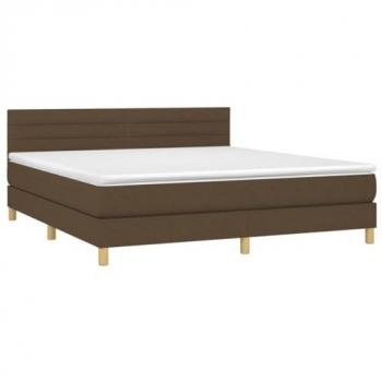 Cama box spring con colchón LED tela marrón oscuro 160x200 cm