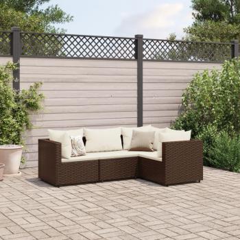 4-Piece Brown Poly Rattan Garden Lounge Set with Cushions