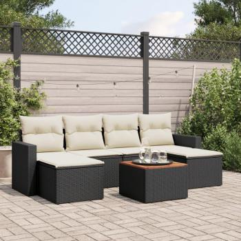 7-Piece Black Poly Rattan Garden Sofa Set with Cushions