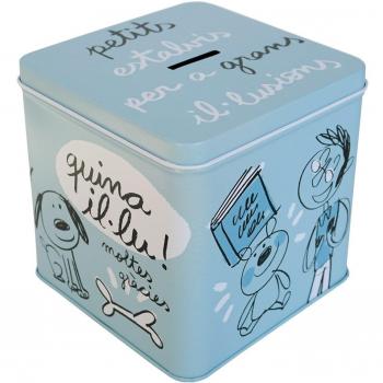 Laroom Hucha Metálica diseño Petits Estalvis per a Grans Il.Lusions, Metal, Azul, 12x12x12 cm