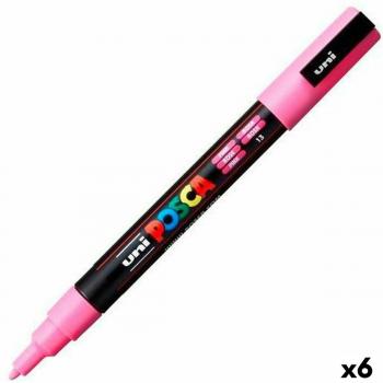 Marcador POSCA PC-3M Rosa - Tinta a Base de Agua - Grosor 0.9-1.3 Mm - Punta Cónica - Paquete de 6 Unidades