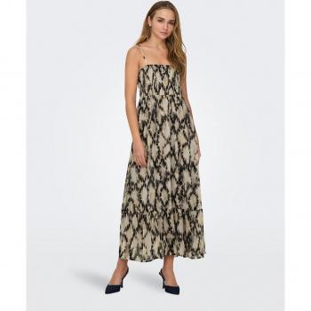 Vestido largo fluido estampado beige con tirantes - Only Elena