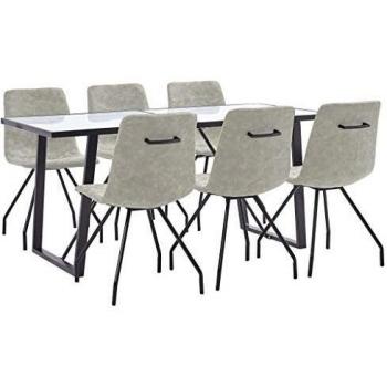 vidaXL Juego de Comedor 7 Piezas de Cuero Sintético Mobiliario Decoración Interior Casa Hogar Robusto Duradero Resistente Funcional Práctico Útil Gris