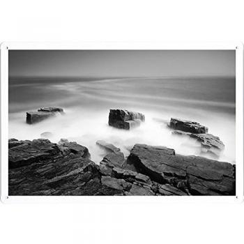 Metal cartel Cartel de chapa Hojalata sesión Stones Rocks Height Clouds Black-And-White Fog 48667 Retro Vintage Pared Decoración by hamgaacaan