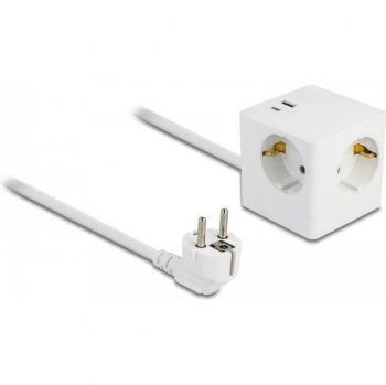 Cubo de enchufes Delock con 3 tomas y cargador USB PD 3.0 de 20 W, cable de 1,5 m, color blanco