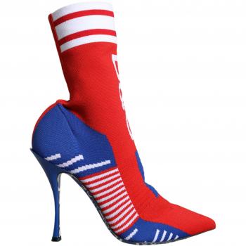 Dolce & Gabbana Red Blue Stretch Sock Style Ankle Boots Logo Shoes - EU37.5/US7.5