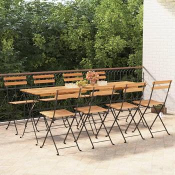 Teak Wood and Steel Folding Bistro Chairs Set of 8