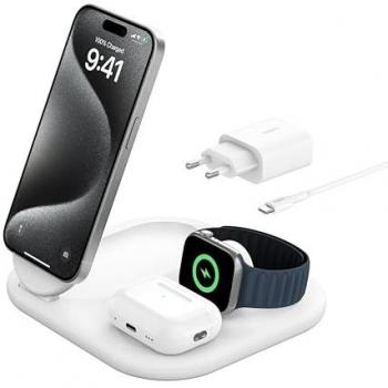 Cargador Inalámbrico Belkin BoostCharge 3 en 1 Qi2 15 W Magnético y Plegable Color Blanco