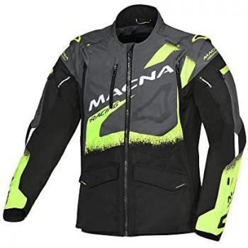 Macna Chaqueta de Enduro Landmark Negro-Gris Fluo-Amarillo, características: chaqueta de motocross, diseño en negro, gris y amarillo fluo, talla M, adecuada para aventuras y uso en condiciones variadas