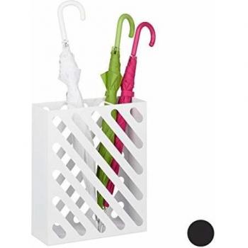 Paragüero Rectangular XL, Soporte Moderno para Paraguas y Bastones, Acero Portátil, 48 x 40 x 15 cm, Blanco