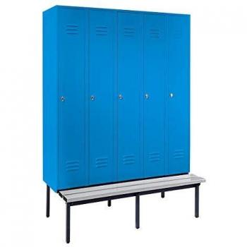Taquilla con banco inferior integrado Wolf Berlin 2, 5 compartimentos, color azul claro, dimensiones B 1500 mm