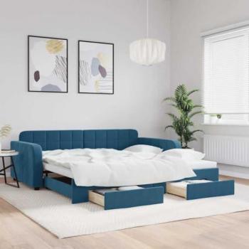 Sofá Cama Nido con Cajones de Terciopelo Azul 100x200 cm