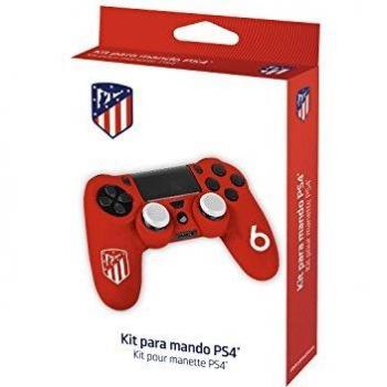 Funda protectora de silicona para mando PS4 - Carcasa blanda antideslizante con Thumb grips caps de precisión para joysticks – Accesorios videojuegos con licencia oficial Atlético de Madrid