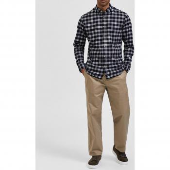 Selected Homme Camisa Hombre Flannel Cuadros Negra