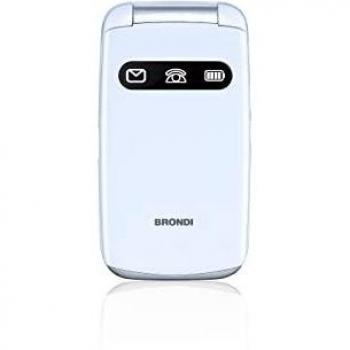 Teléfono Básico Brondi Amico Favoloso Dual SIM 2.8 Blanco Metal con Táctiles Grandes, Linterna, Bluetooth y Cámara 1.3 MP