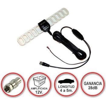 Antena de TDT (televisión digital terrestre) amplificada a 12V con conector F y ganacia de 28dB