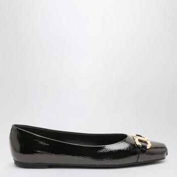 Ferragamo Women's Black Patent Leather Gancini Ballerina Flats Size 8.5