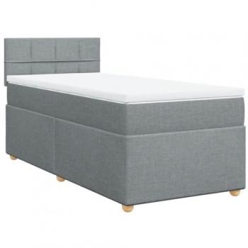 Cama Box Spring con colchón de tela gris claro 100x200 cm