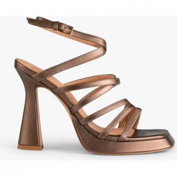 Sandalias de tacón de mujer de piel color oro
