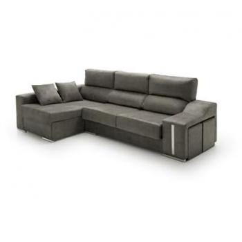 Sofá Chaise Longue Reclinable y Deslizante con Puffs Serena Alta Gama Tostado Izquierda