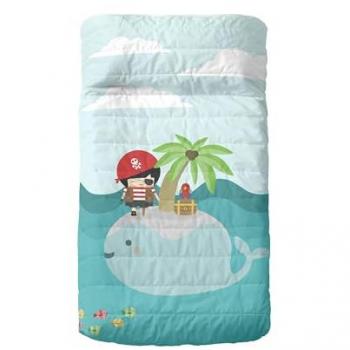 Colcha Cuna Pirata Multicolor 100x130 cm, 100% Algodón (Exterior), 100% Poliéster (Relleno), Calidad de 150 TC, Fabricado en España