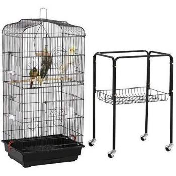 Jaula Voladera Portátil para Aves con Soporte Desmontable 46 x 35,3 x 92 cm - Yaheetech
