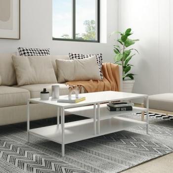 Mesa de Centro Kumlinge Rectangular de Metal con 2 Estantes 40x110x55 cm - Blanco